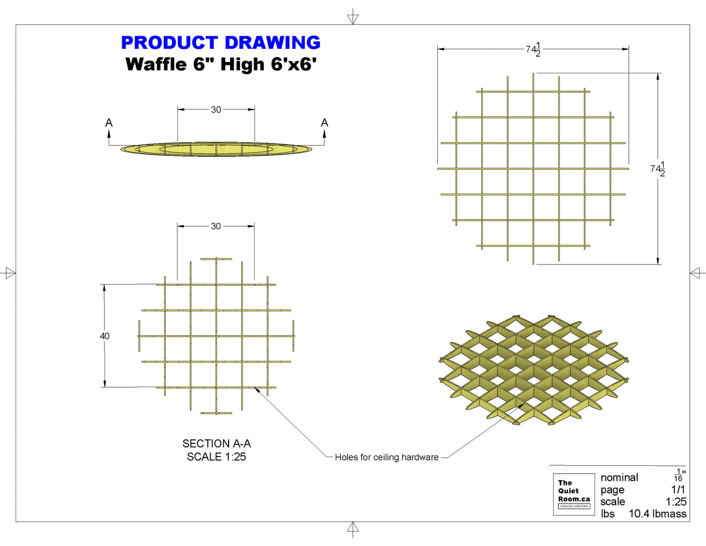 Acoustic Waffle Cloud 6" High x 6'x6'