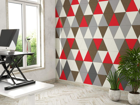  Acoustic felt wall tiles - 60 degree triangle - room view render