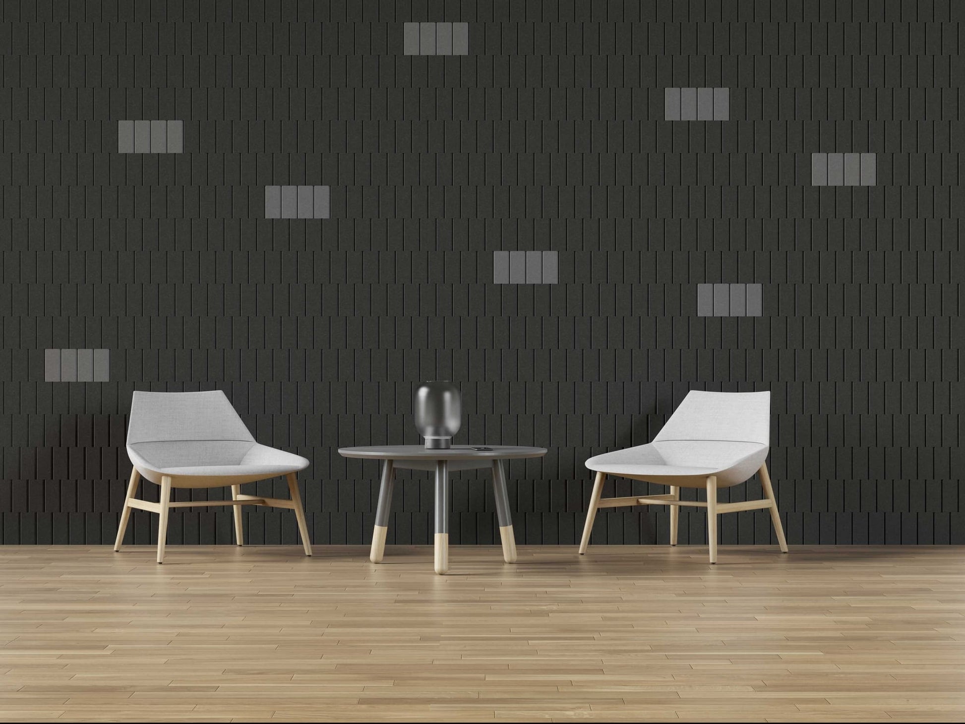 Acoustic felt wall tiles - beveled lines - room view render