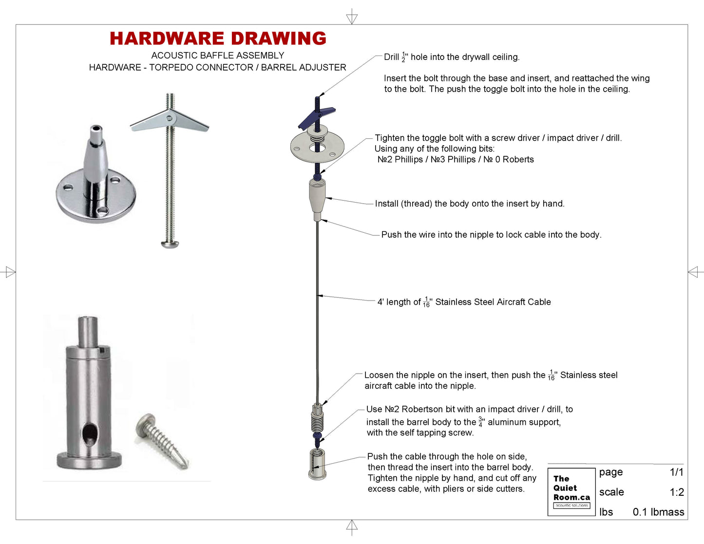 barrel wire adjuster with torpedo connector and toggle bolt