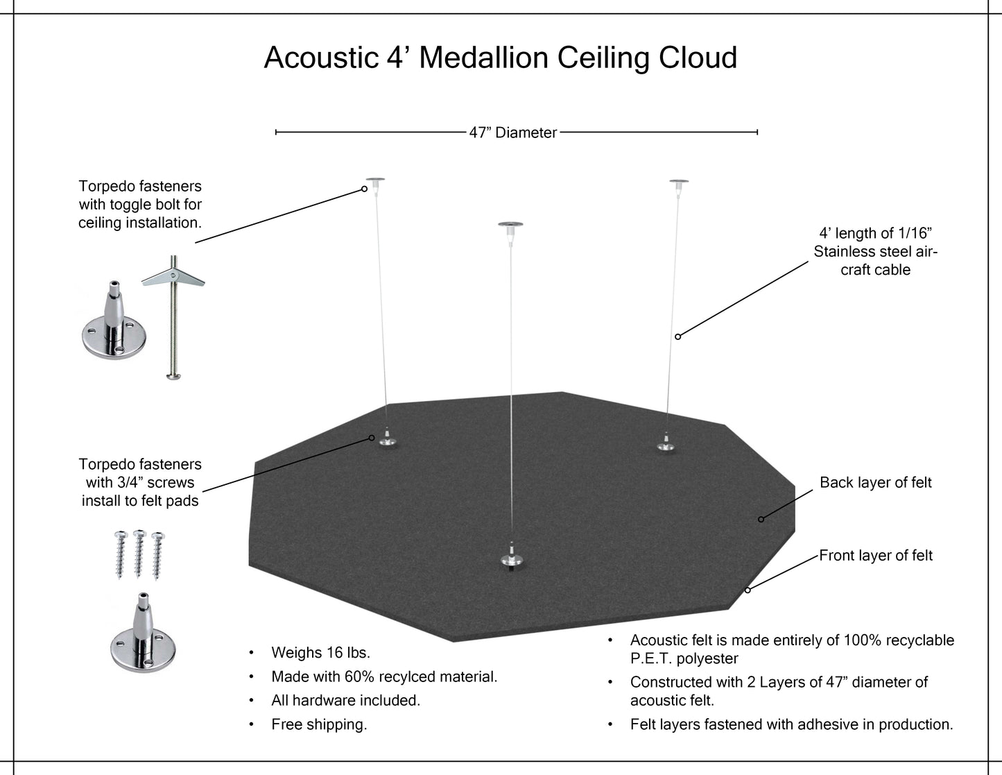 Medallion Acoustic Ceiling Cloud - Brushed Joy