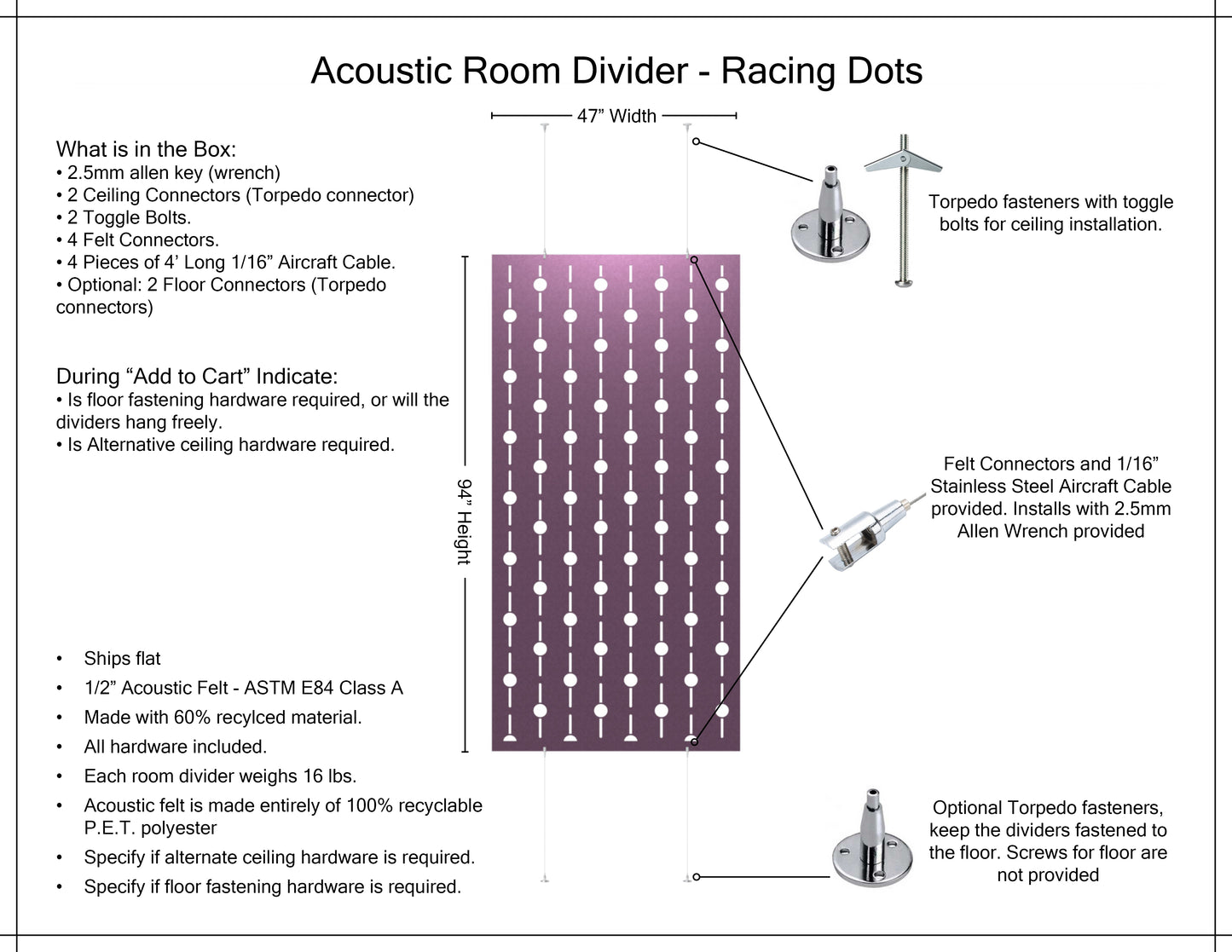 4x8 Acoustic Room Divider - Racing Dots