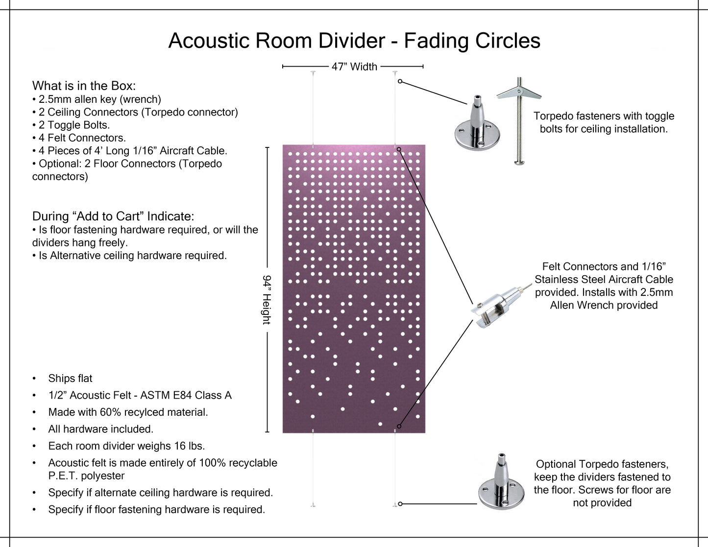 4x8 Acoustic Room Divider - Fading Circles